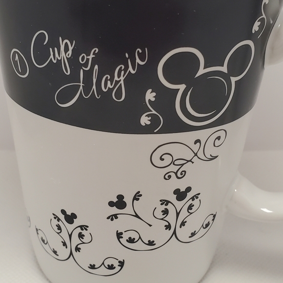 Disney Parks Mickey Mouse One Cup Of Magic Ceramic Coffee Mug Black White Floral - Picture 2 of 6